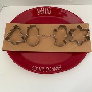 Rae Dunn "Santa's Cookie Exchange" Red Platter and Cookie Cutter Set *NEW IN BOX
